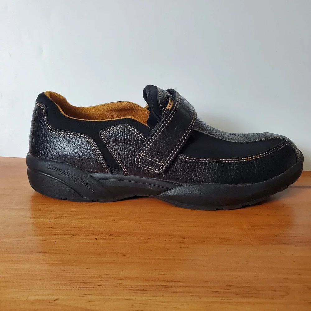 Men's Dr Comfort Douglas 11 XW Extra Wide Black Leather Slip On Diabetic Shoes
